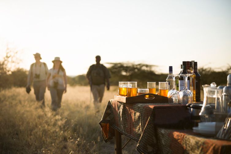 Olivers Camp walking safari sundowner