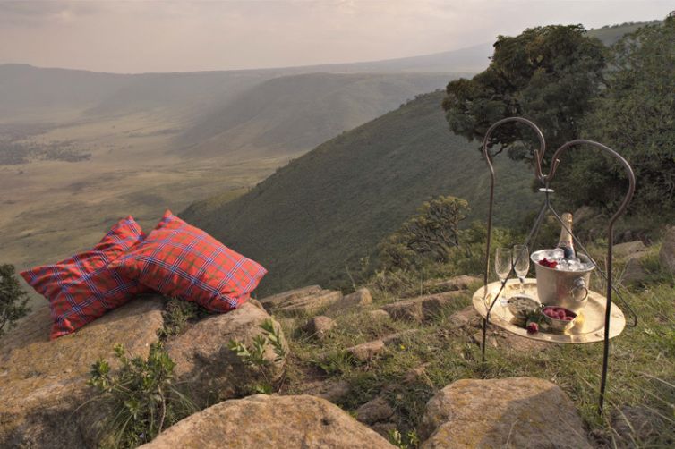 &Beyond Ngorongoro Crater Lodge champagne in the bush