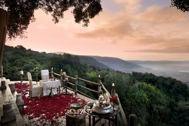 &Beyond Ngorongoro Crater Lodge honeymoon dinner view